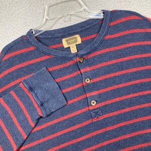 Foundry Thermal Waffle Henley Shirt Big Mens 2XLT Blue Red Stripe Long Sleeve
